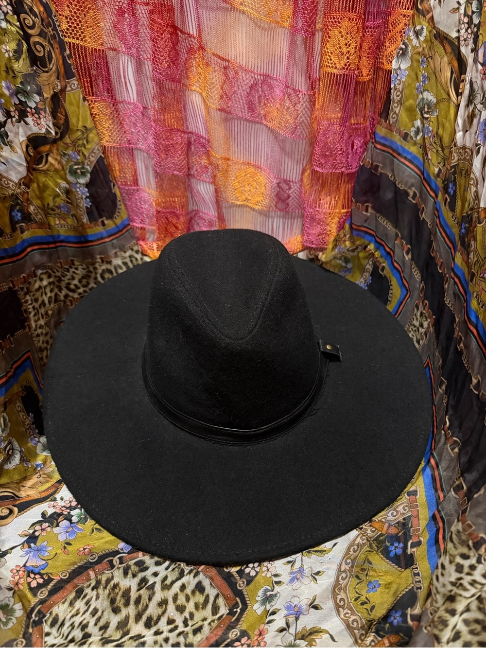 Black Wide Brim Felt Fedora Hat - Women Accessories